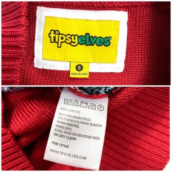 TIPSY Elves Santa with Jesus Egg Nog Christmas Ugly Sweater in Red - Picture 6 of 8